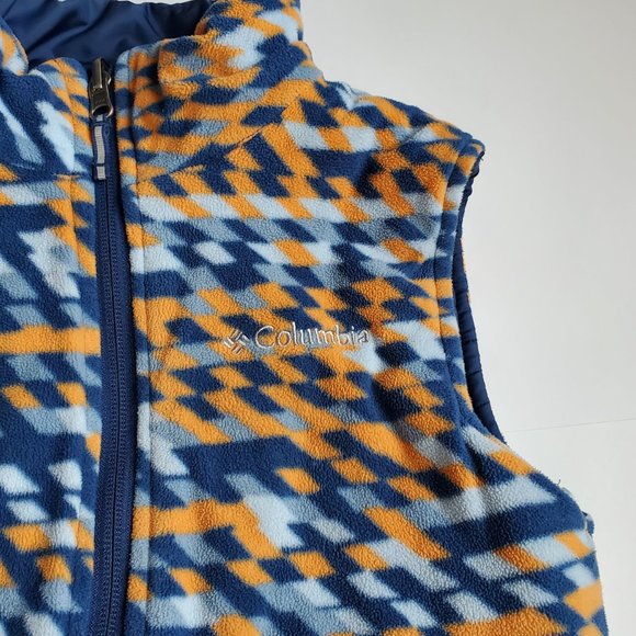 COLUMBIA Boys Fleece Blue Reversible Puffer Outdoor Vest Camping Travel Fall - Picture 6 of 9
